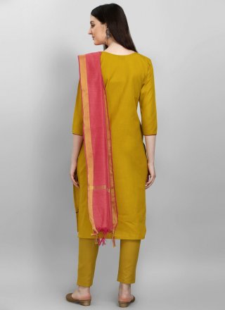 Embroidered Work Cotton Silk Salwar Suit In Mustard