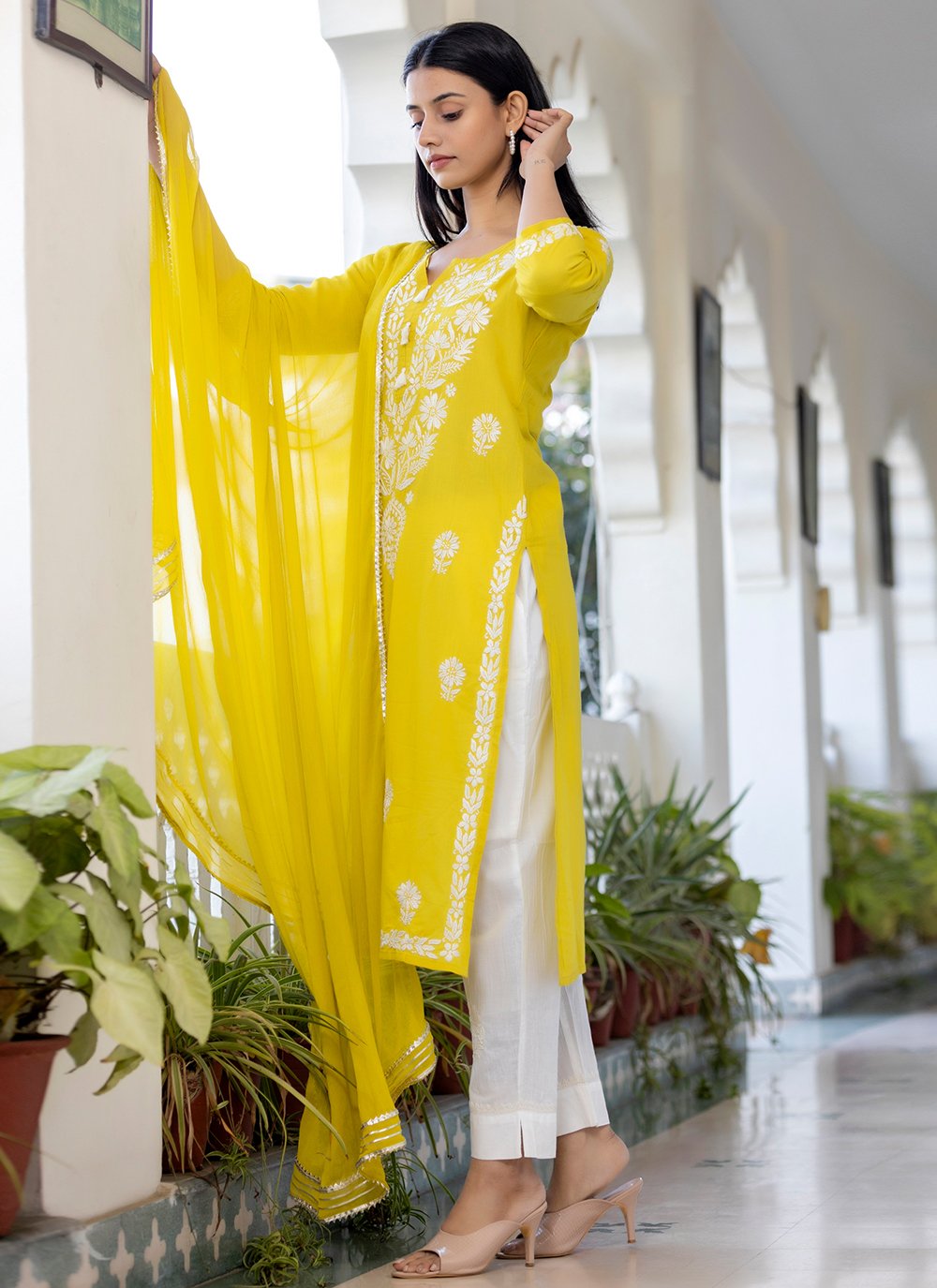Buy Yellow Embroidered Muslin Silk Woven With Pakistani Salwar Suit Online  At Zeel Clothing