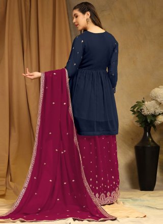 Enchanting Blue Faux Georgette Palazzo Salwar Suit with Embroidered Work