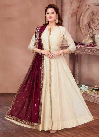 Buy Ukai 4632-D Off White Women's Net Japan Satin And Corded Work Designer  Embroidery Semi Stitched Pakistani Plazzo Suit. at Amazon.in