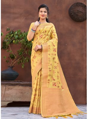 Fancy Banarasi Silk Traditional Saree in Yellow