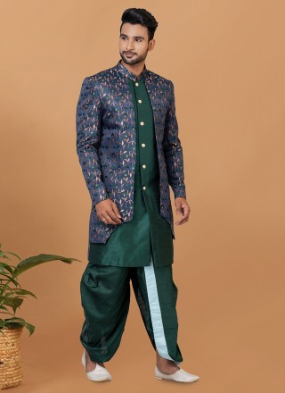Fancy Dupion Silk Indo Western in Blue and Green
