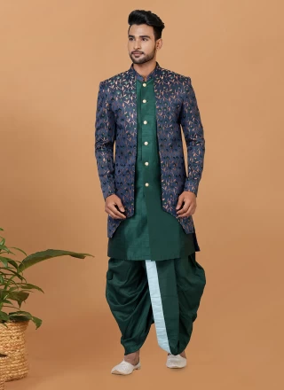 Fancy Dupion Silk Indo Western in Blue and Green