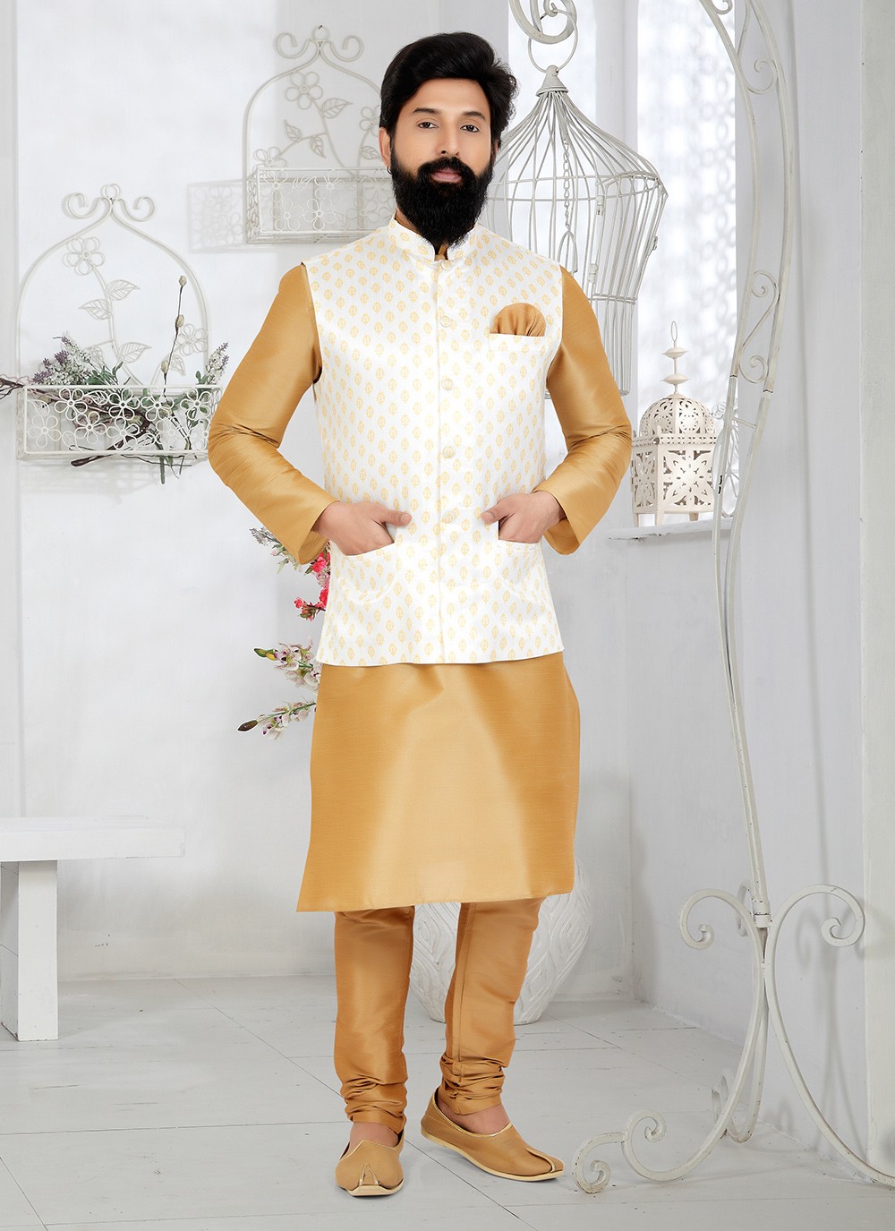 Kurta pajama with jacket on sale white