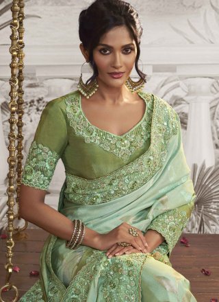 Fancy Fabric Classic Saree In Green