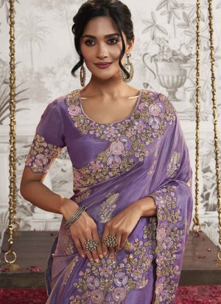 Fancy Fabric Contemporary Sari In Purple
