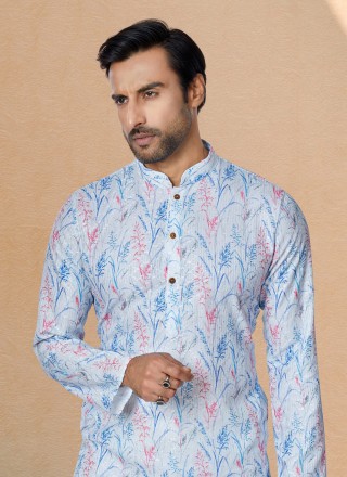 Fancy Fabric Digital Print Kurta Pyjama in Multi Colour