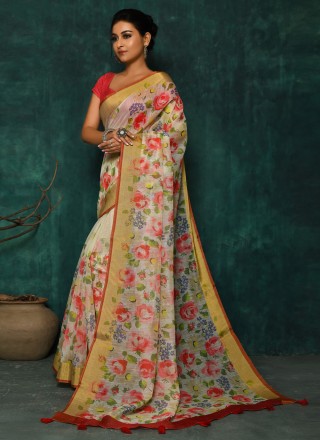 Fancy Fabric Digital Print Multi Colour Classic Designer Saree