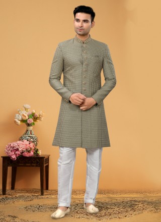Fancy Fabric Green Lucknowi work Indo Western Sherwani