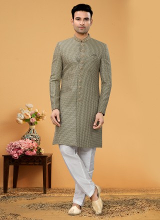 Fancy Fabric Green Lucknowi work Indo Western Sherwani