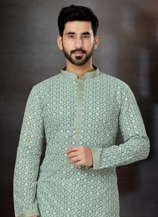 Fancy Fabric Green Lucknowi work Kurta