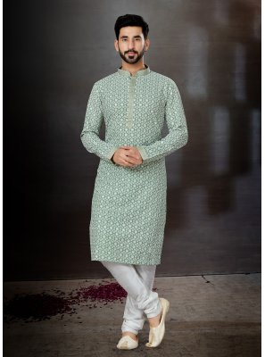 Fancy Fabric Green Lucknowi work Kurta