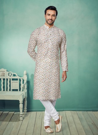 Fancy Fabric Kurta Pyjama in Multi Colour