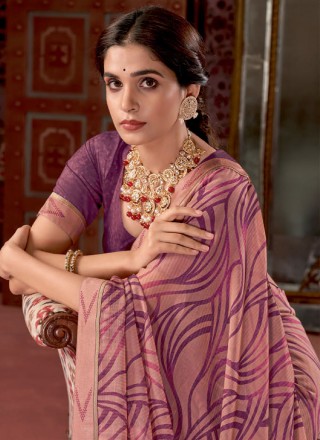 Fancy Fabric Pink Contemporary Style Saree