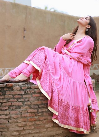 Fancy Fabric Pink Printed Readymade Anarkali Salwar Suit