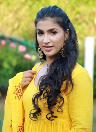 Fancy Fabric Printed Readymade Anarkali Salwar Suit in Yellow