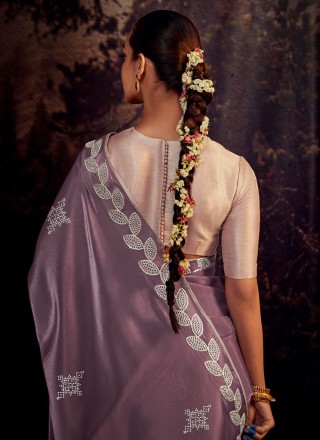Fancy Fabric Purple Embroidered Classic Saree