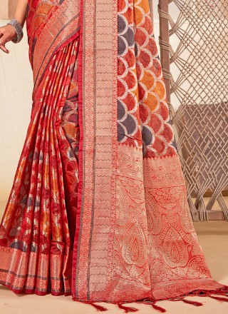 Fancy Multi Colour Organza Trendy Saree