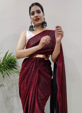 Fancy Net Contemporary Style Saree in Maroon