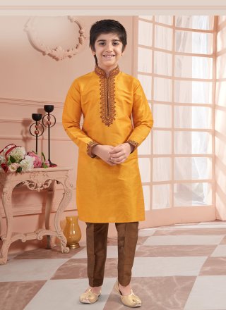 Shop Teen Boys Yellow Art Silk Kurta Set Party Wear Online at Best Price