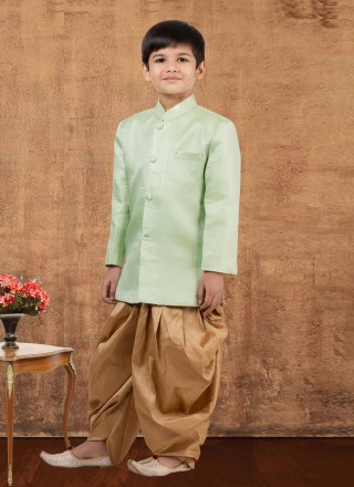 Fancy Work Jacquard Silk Green Indo Western