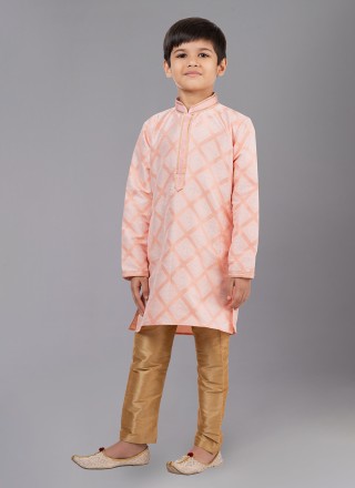 Fancy Work Jacquard Silk Peach Kurta Pyjama