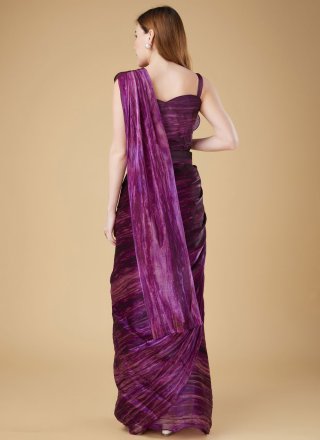 Fancy Work Organza Contemporary Sari In Purple