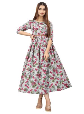 Faux Crepe Grey Readymade Gown
