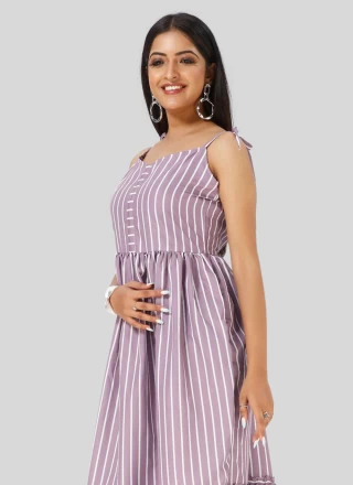Faux Crepe Printed Party Wear Kurti in Lavender