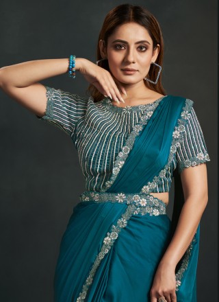 Faux Crepe Teal Contemporary Saree