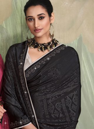Faux Crepe Trendy Saree with Fancy and Stone Work