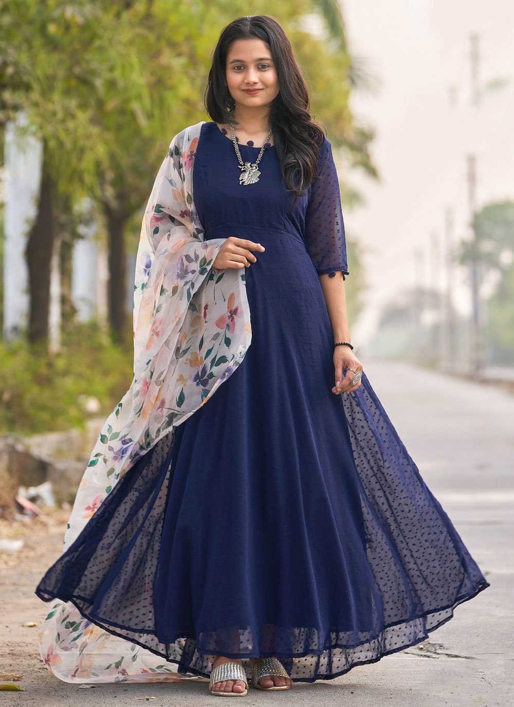 Buy Fashion Fire Navy Blue Color Full Length Zari Work Anarkali Suit for  Women at Amazonin