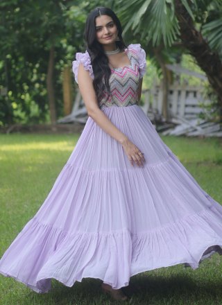 Faux Georgette  Designer Gown In Lavender