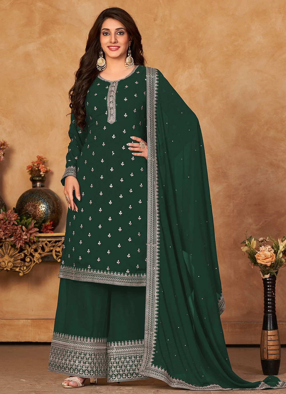 Faux Georgette Embroidered Long Length Salwar Suit