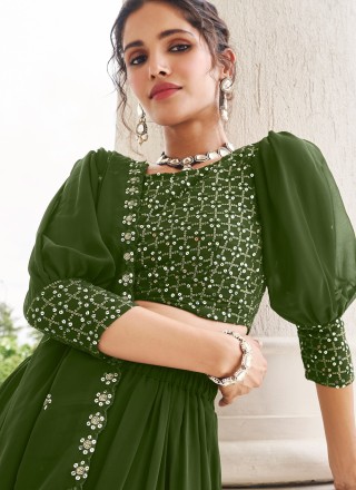 Faux Georgette Embroidered Readymade Lehenga Choli in Green