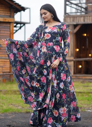 Faux Georgette Floor Length Gown