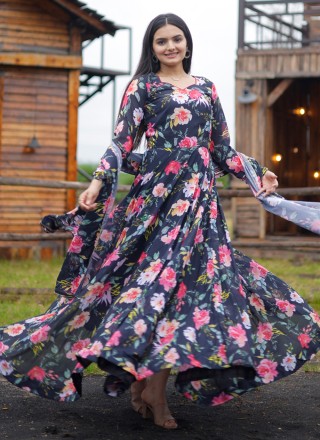 Faux Georgette Floor Length Gown