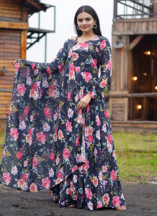 Faux Georgette Floor Length Gown