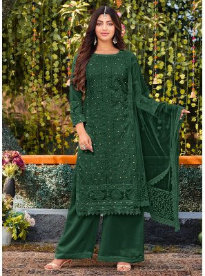 Faux Georgette Green Thread Palazzo Salwar Suit