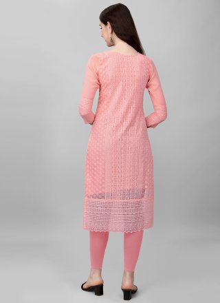 Faux Georgette Lucknowi work Pink Designer Kurti