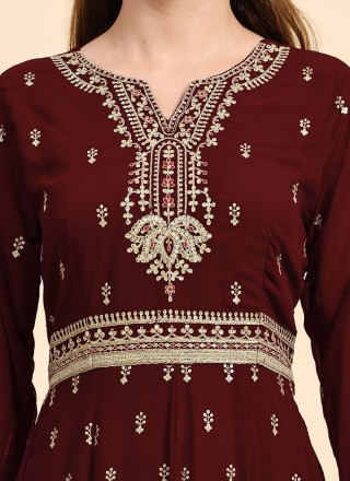 Faux Georgette Maroon Designer Salwar Suit