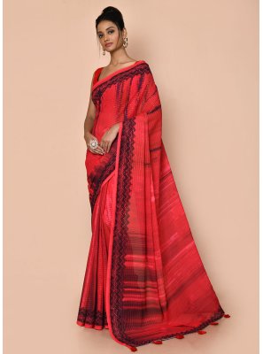 Faux Georgette Orange Contemporary Saree