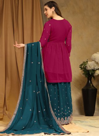Faux Georgette Palazzo Salwar Suit with Embroidered Work
