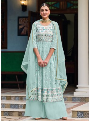 Faux Georgette Sea Green Salwar Suit