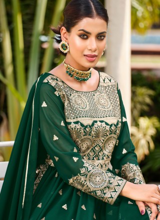 Faux Georgette Sequins Green Palazzo Salwar Suit