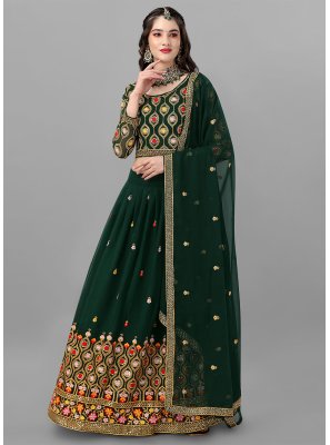 Faux Georgette Sequins Green Trendy Lehenga Choli