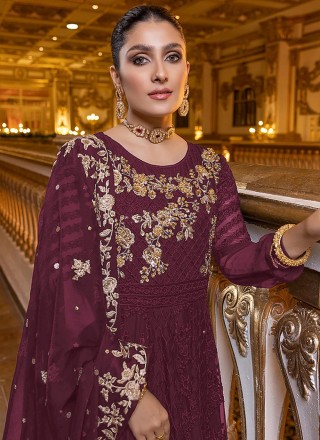 Faux Georgette Sequins Purple Pakistani Salwar Suit