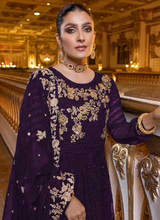 Faux Georgette Sequins Salwar Kameez in Purple