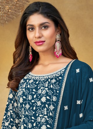 Faux Georgette Teal Designer Salwar Kameez