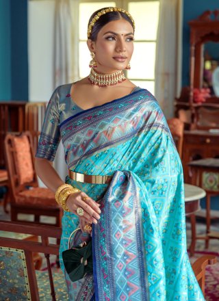 Firozi Banarasi Silk Designer Party Wear Saree